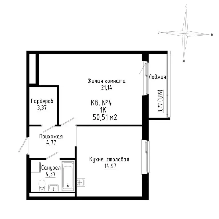 1-комнатная квартира: Новый, ЖК ДНС Сити (51.5 м) - Фото 0