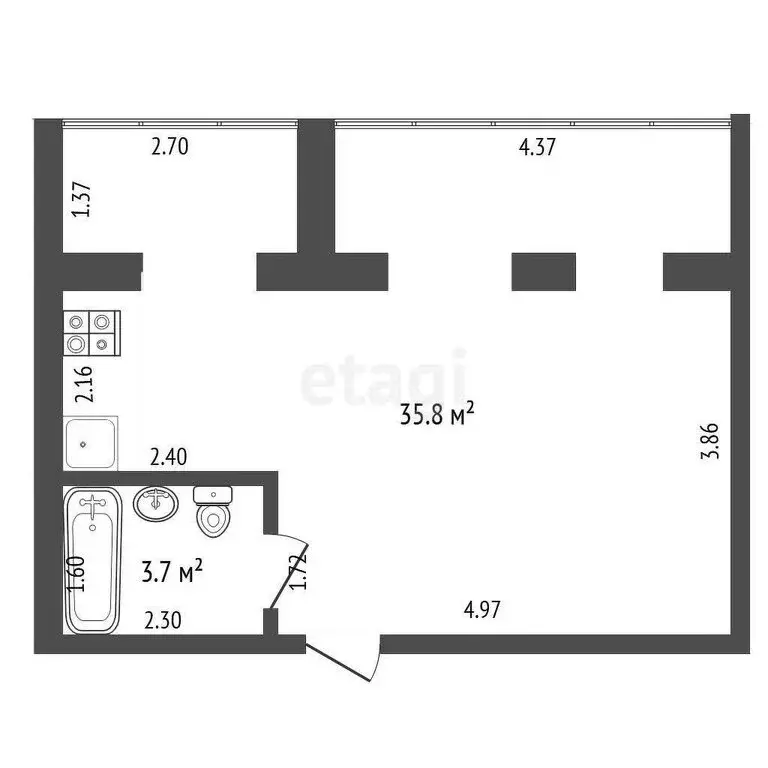 Квартира-студия: Бахчисарай, улица Грузинова, 61 (39.5 м) - Фото 0