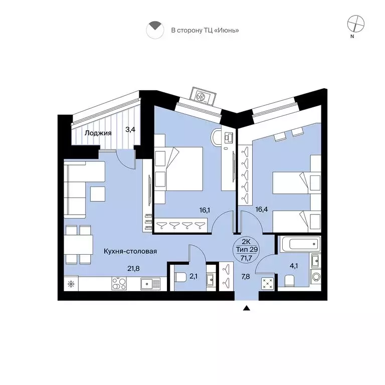 2-комнатная квартира: Сыктывкар, Октябрьский проспект, 137 (71.7 м) - Фото 1