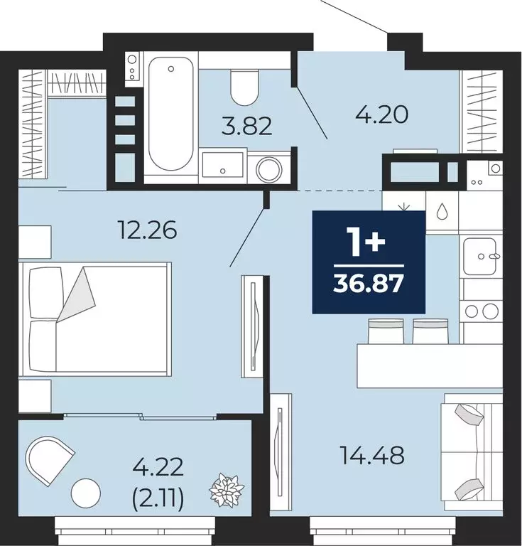 1-комнатная квартира: Тюмень, Камчатская улица, 107к1 (36.87 м) - Фото 1