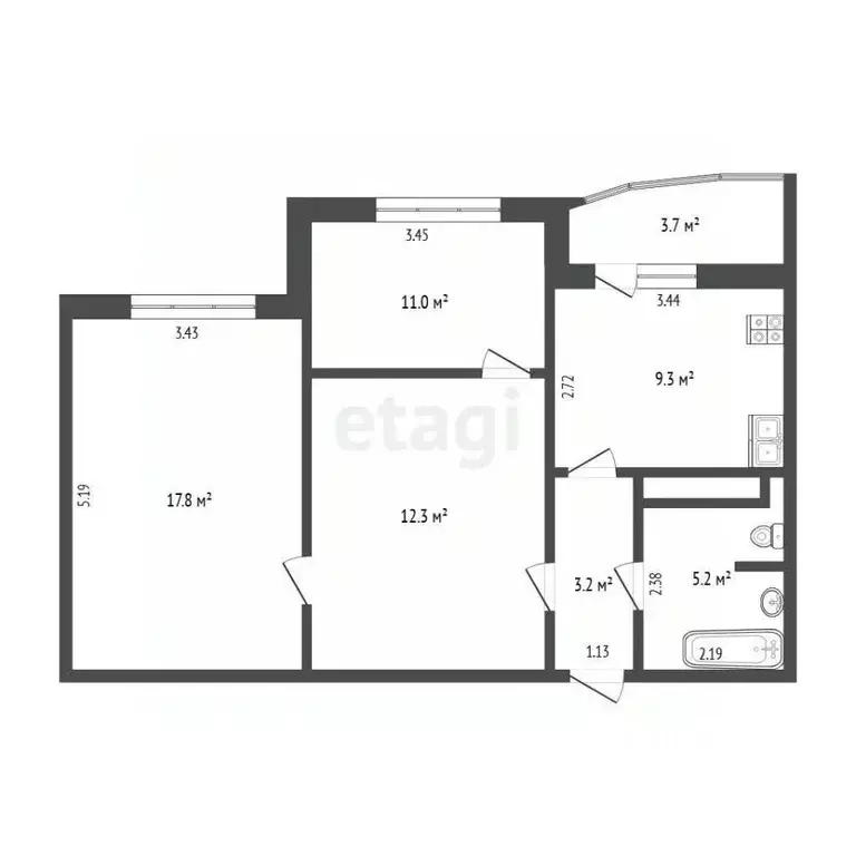 3-к кв. Тюменская область, Тюмень ул. Федюнинского, 54 (58.8 м) - Фото 2