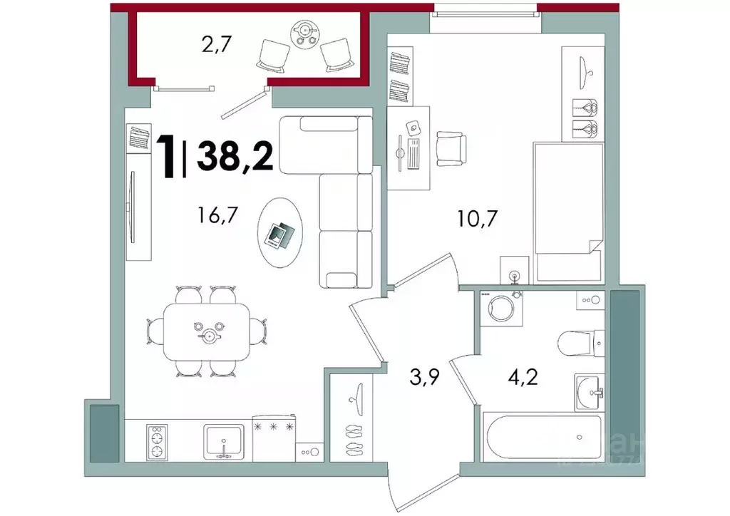 1-к кв. Тверская область, Тверь Южный жилой комплекс (38.2 м) - Фото 1