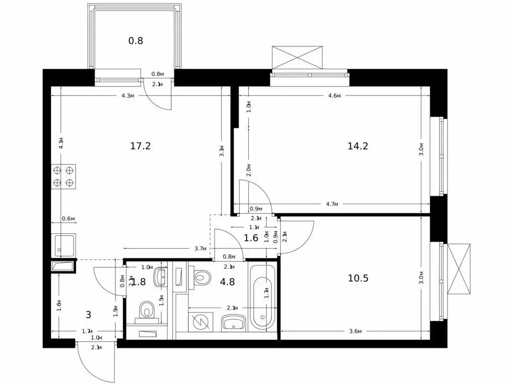 2-комнатная квартира: Благовещенск, ЖК Зея Парк, 3 (53.9 м) - Фото 1