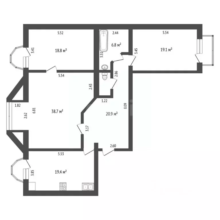3-к кв. Тюменская область, Тюмень ул. Луначарского, 18/1 (125.8 м) - Фото 2