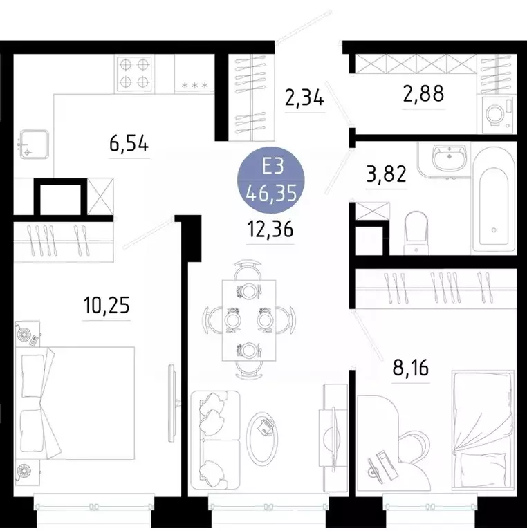 2-к кв. Рязанская область, Рязань 9-10-й кв-л,  (46.35 м) - Фото 0