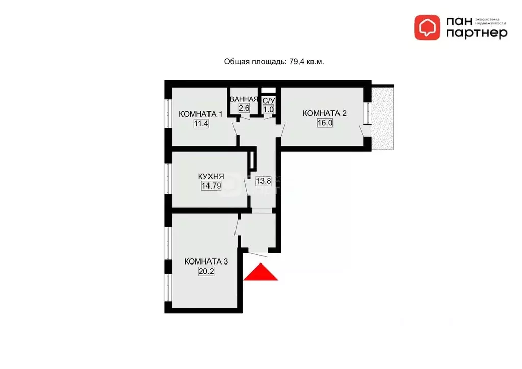 3-к кв. Санкт-Петербург Караваевская ул., 22 (79.4 м) - Фото 2