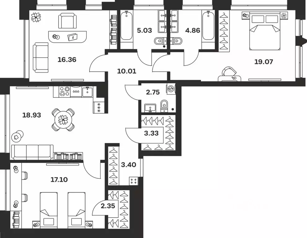 3-к кв. Тульская область, Тула Прайм Сойфера жилой комплекс (103.19 м) - Фото 1