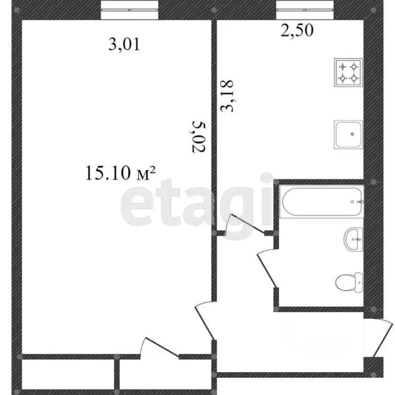 1-к кв. Калужская область, Калуга Окружная ул., 6 (29.7 м) - Фото 2