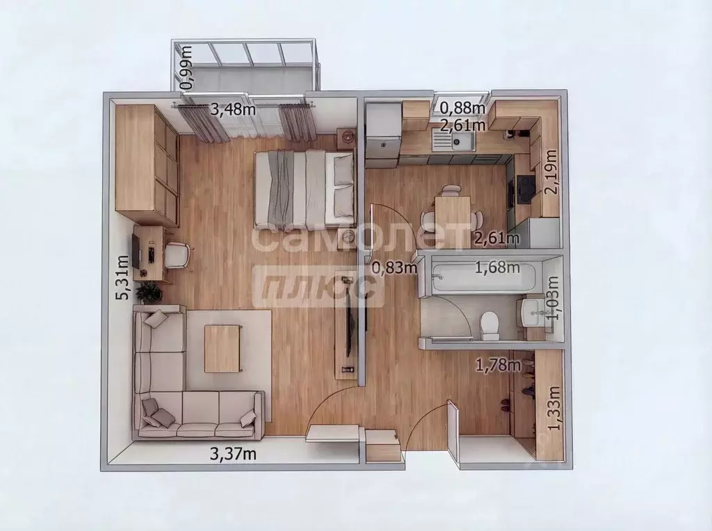 1-к кв. Московская область, Рошаль ул. Химиков, 7 (31.4 м) - Фото 2