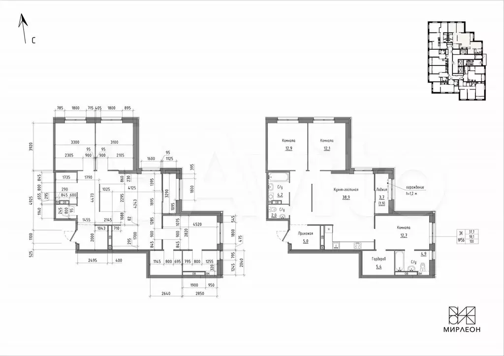 3-к. квартира, 100 м, 9/26 эт. - Фото 0