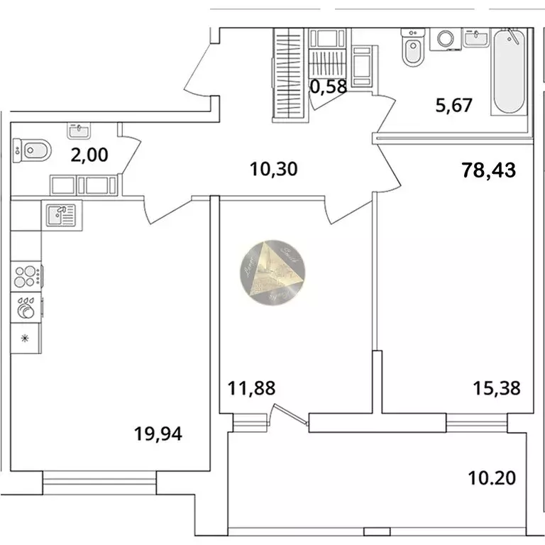 2-комнатная квартира: Санкт-Петербург, Кубинская улица, 82к3с1 (78.43 ... - Фото 1