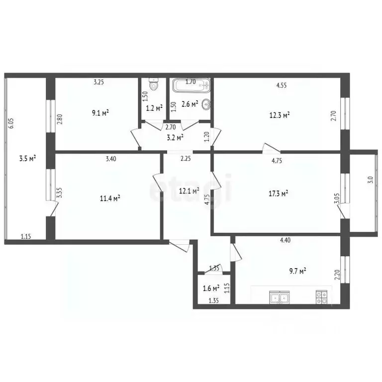 4-к кв. Татарстан, Лениногорск просп. Шашина, 1А (77.3 м) - Фото 2