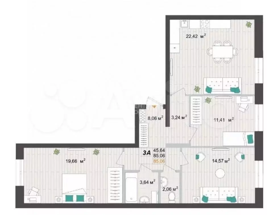 3-к. квартира, 85,1 м, 2/9 эт. - Фото 0