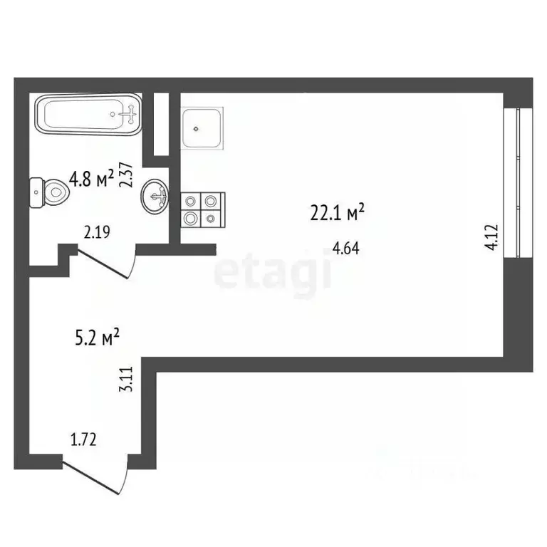 Студия Тюменская область, Тюмень Рощино мкр, ул. Александра ... - Фото 1