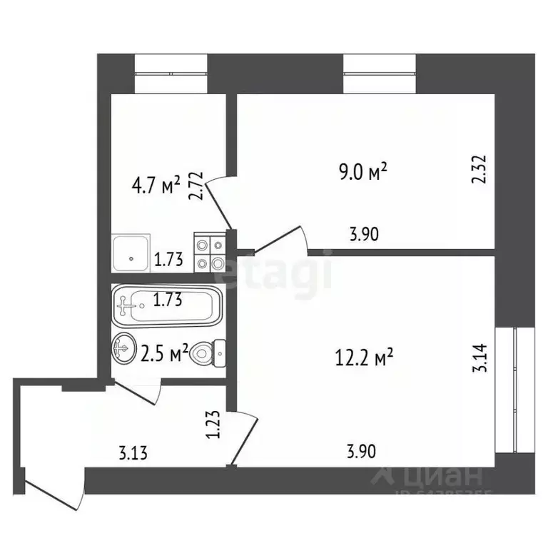 1-к кв. Алтайский край, Барнаул пер. Малый Прудской, 46 (32.0 м) - Фото 2