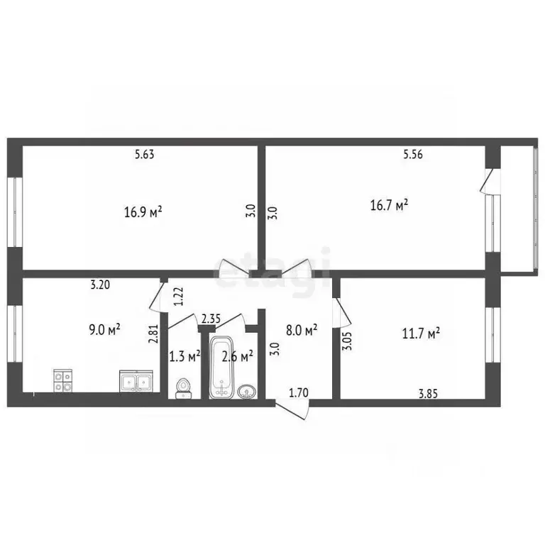 3-к кв. Коми, Усинск ул. Ленина, 17 (67.8 м) - Фото 1
