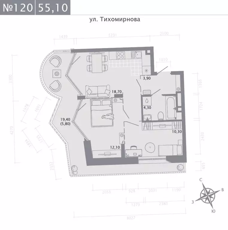 2-к кв. Татарстан, Казань ул. Волкова (55.1 м) - Фото 0