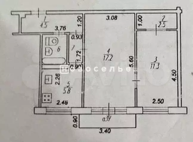 2-к. квартира, 45,8 м, 4/4 эт. - Фото 0