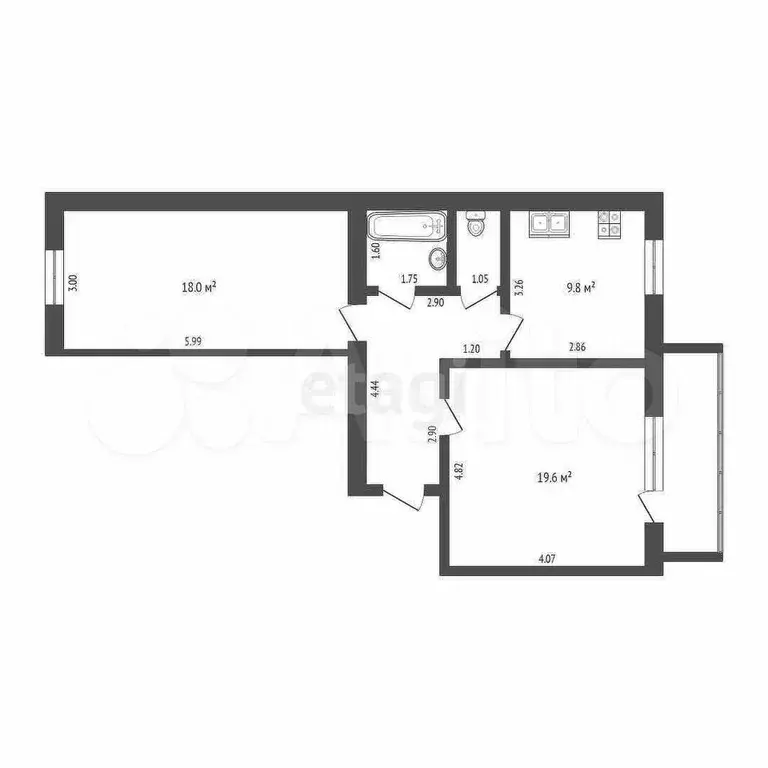 2-к. квартира, 61 м, 4/5 эт. - Фото 0