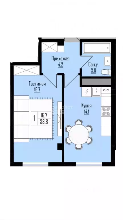 1-к кв. Кабардино-Балкария, Нарткала Урванский район,  (38.8 м) - Фото 2