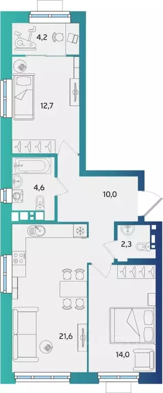 2-к кв. Татарстан, Альметьевск ул. Защитников Отечества, А4-1 (69.4 м) - Фото 1