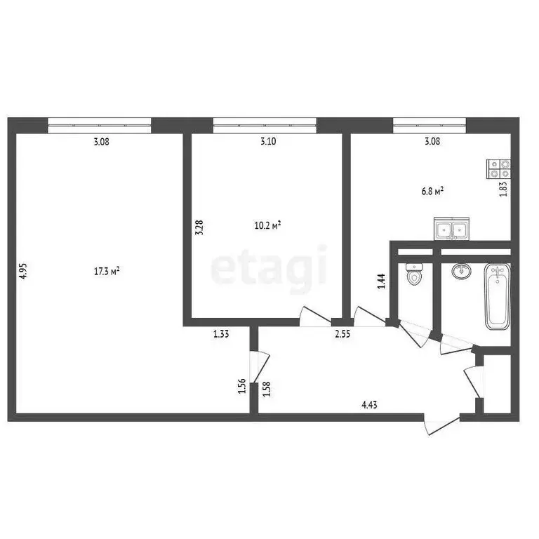 2-комнатная квартира: Санкт-Петербург, Будапештская улица, 89к1 (44.3 ... - Фото 1