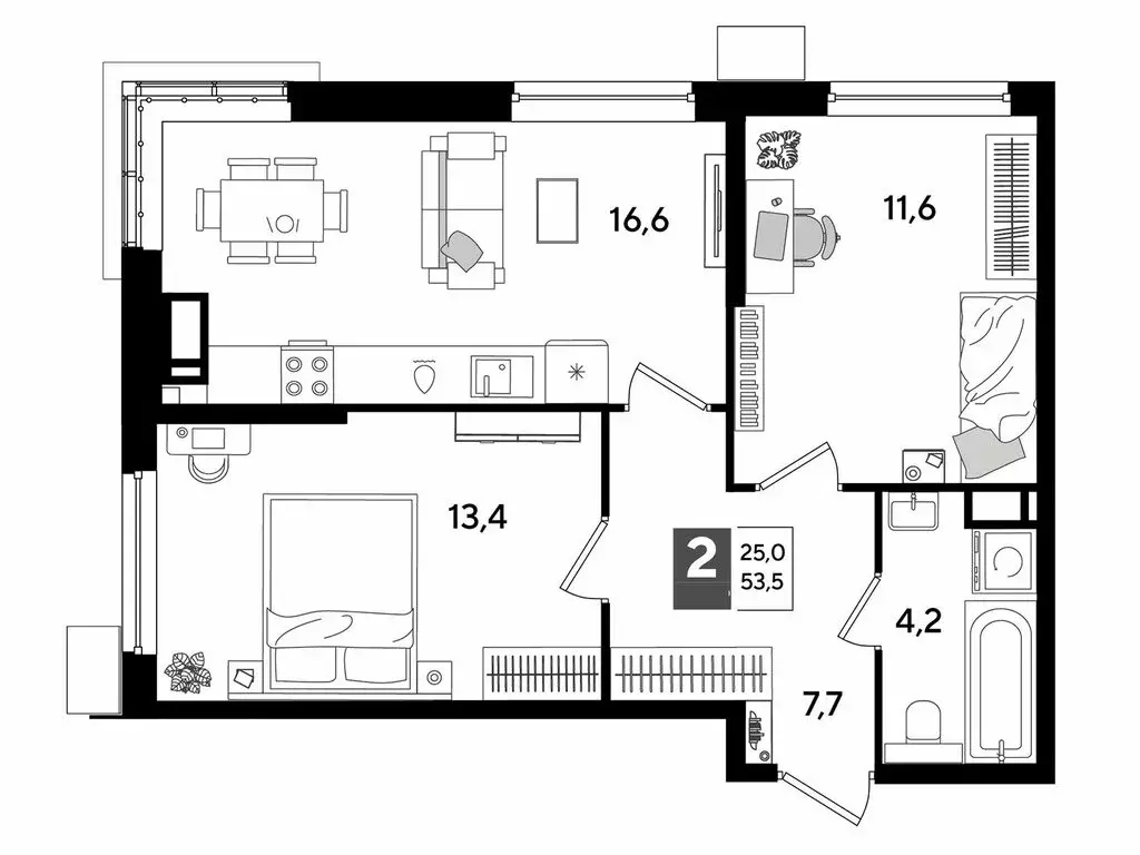 2-комнатная квартира: Краснодар, микрорайон Догма Парк (53.5 м) - Фото 1