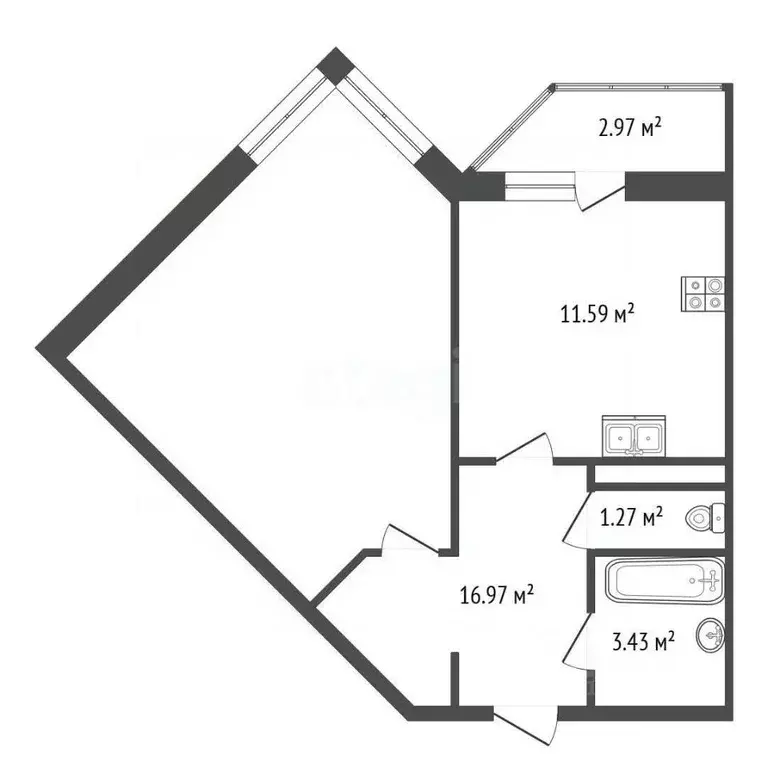 1-к кв. Санкт-Петербург ул. Оптиков, 45к1 (44.8 м) - Фото 2