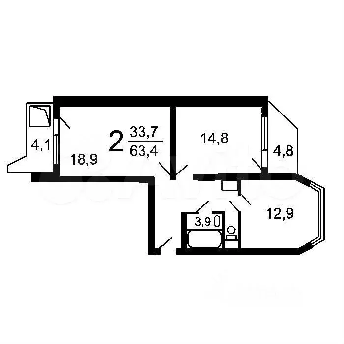 2-к. квартира, 65 м, 7/15 эт. - Фото 0