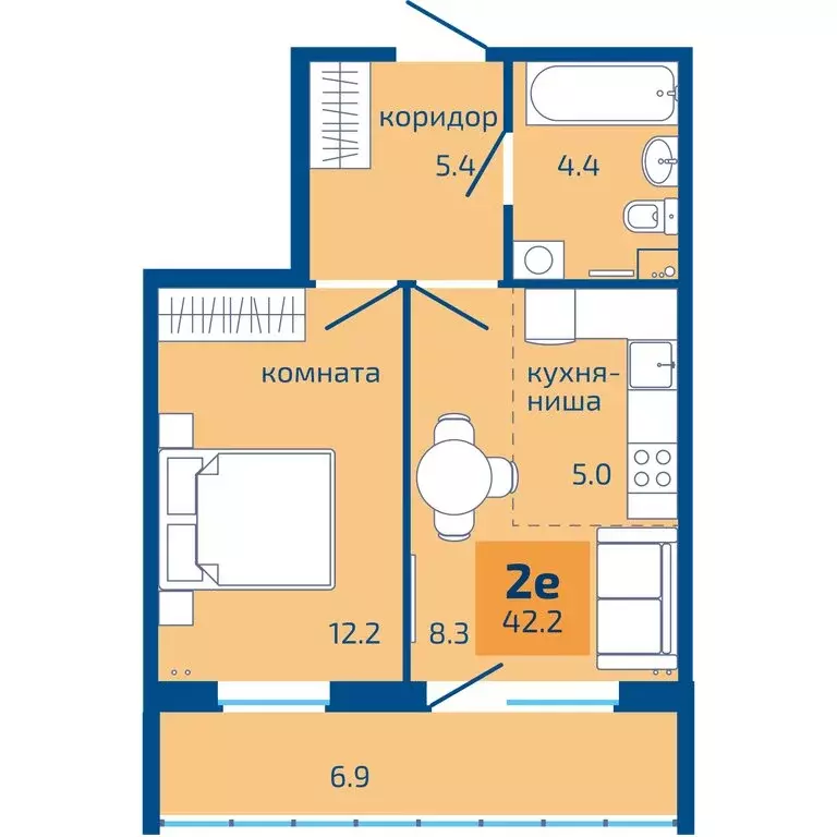 2-комнатная квартира: Пермь, Целинная улица, 59к2 (42.2 м) - Фото 1