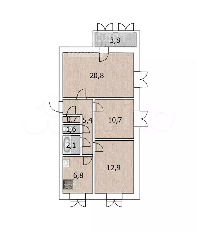 3-к. квартира, 63,7 м, 7/9 эт. - Фото 0