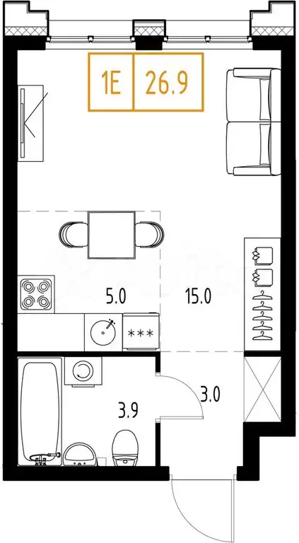 Квартира-студия, 26,9 м, 2/9 эт. - Фото 0