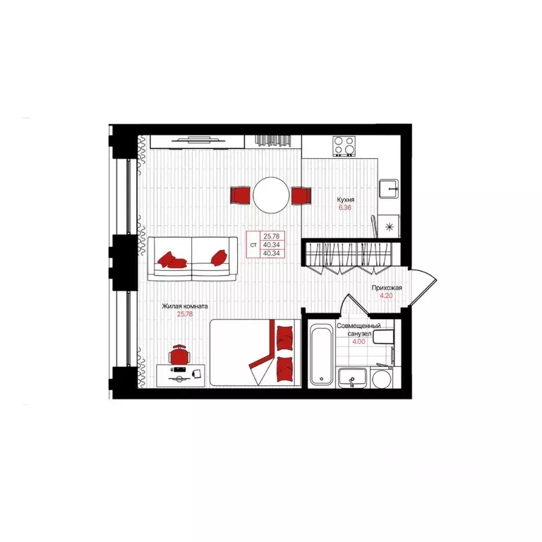 Студия Татарстан, Казань Лето жилой комплекс (40.34 м) - Фото 1