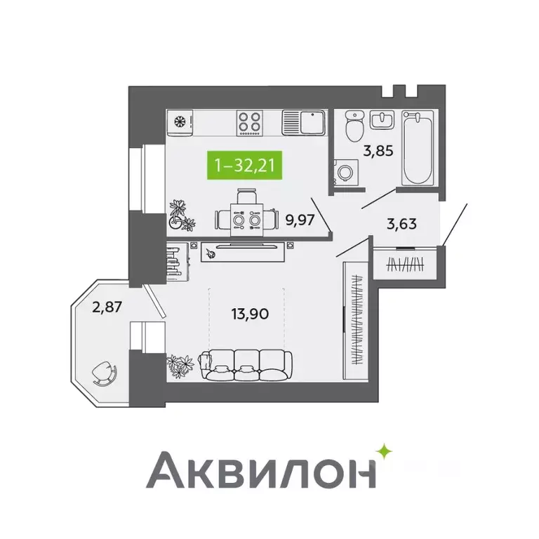 1-к кв. Архангельская область, Северодвинск ул. Ломоносова, 79 (32.21 ... - Фото 0