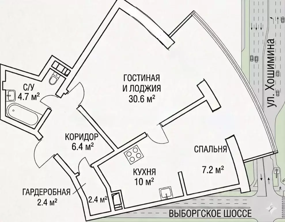 2-к кв. Санкт-Петербург Выборгское ш., 15 (53.0 м) - Фото 1