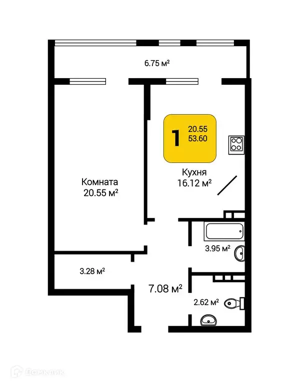 Продаётся 1-к квартира, 56.97 м - Фото 0