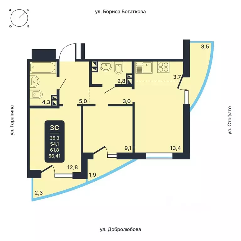 3-к кв. Новосибирская область, Новосибирск ул. Гаранина, 33/7 (56.41 ... - Фото 0