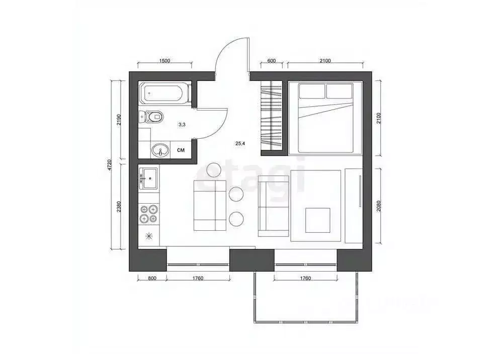 Студия Краснодарский край, Анапа ул. Лермонтова, 116к2 (30.5 м) - Фото 1