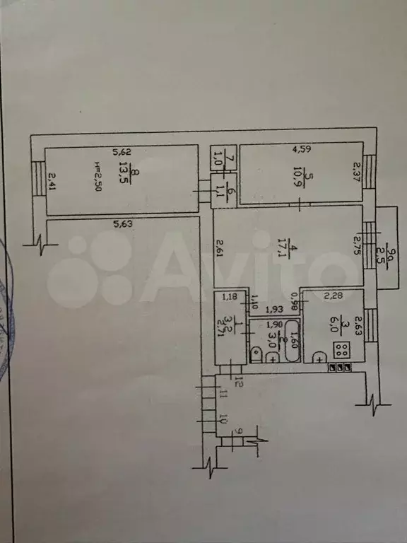 3-к. квартира, 55,8 м, 3/3 эт. - Фото 0