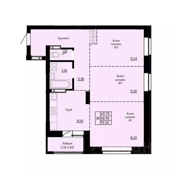 3-к кв. Алтайский край, Барнаул ул. Димитрова, 150 (70.5 м) - Фото 1