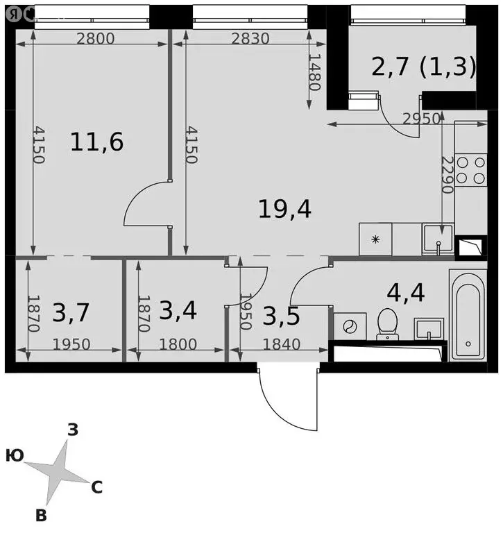 2-комнатная квартира: Москва, Строительный проезд, 9к1 (47.3 м) - Фото 1