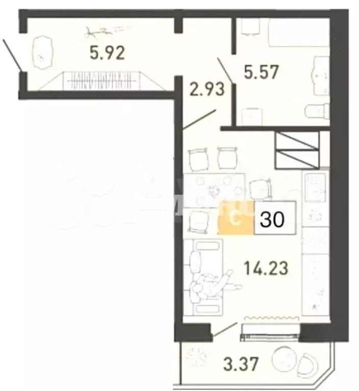 Квартира-студия, 30 м, 10/16 эт. - Фото 0