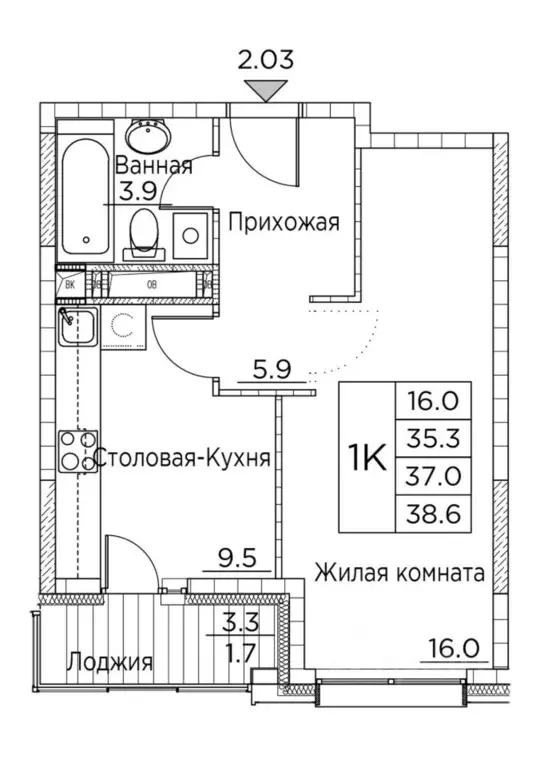 1-к кв. Приморский край, Владивосток ул. Расула Гамзатова, 7к3 (38.6 ... - Фото 0