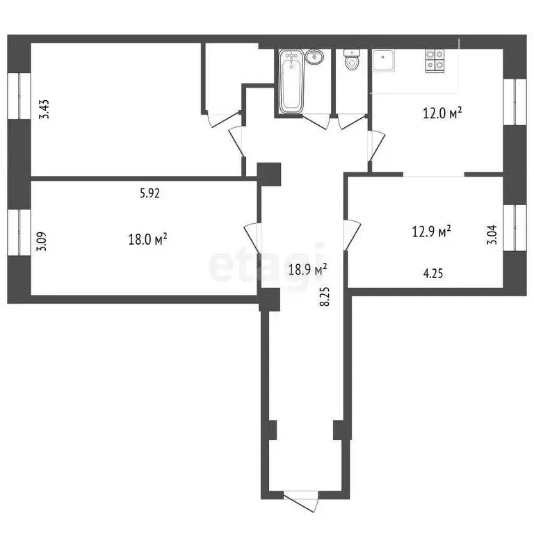 3-комнатная квартира: Москва, улица Менжинского, 3 (84.9 м) - Фото 0