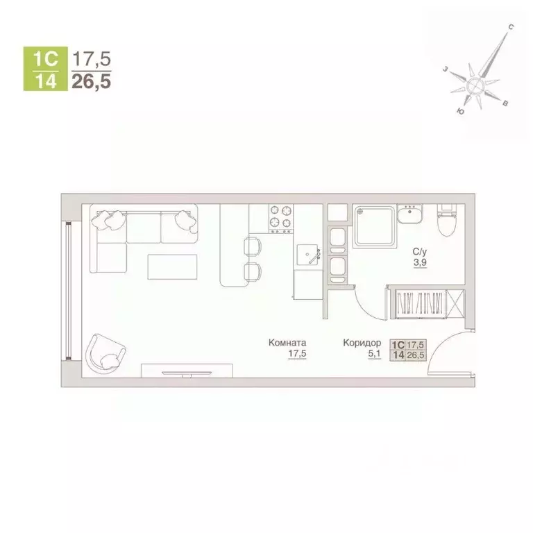 Студия Московская область, Люберцы  (26.5 м) - Фото 1