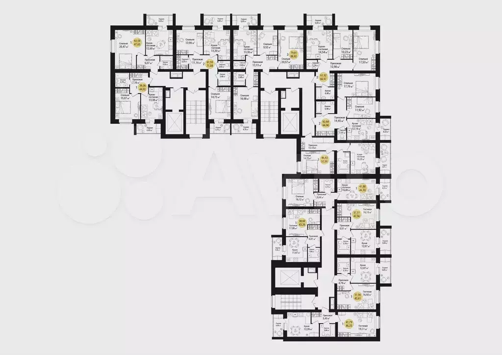 2-к. квартира, 66,9 м, 8/8 эт. - Фото 0