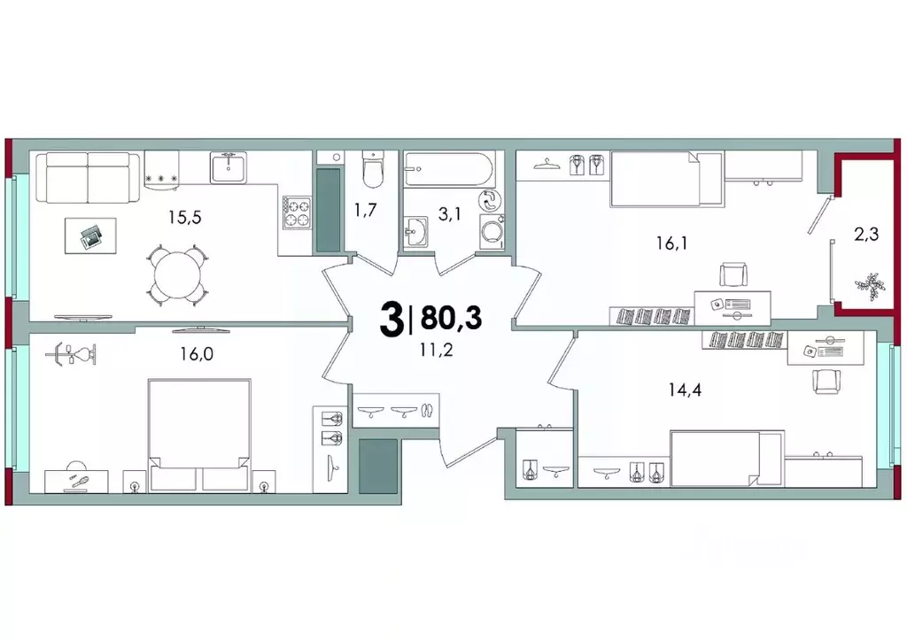 3-к кв. Тверская область, Тверь Южный мкр,  (80.3 м) - Фото 0