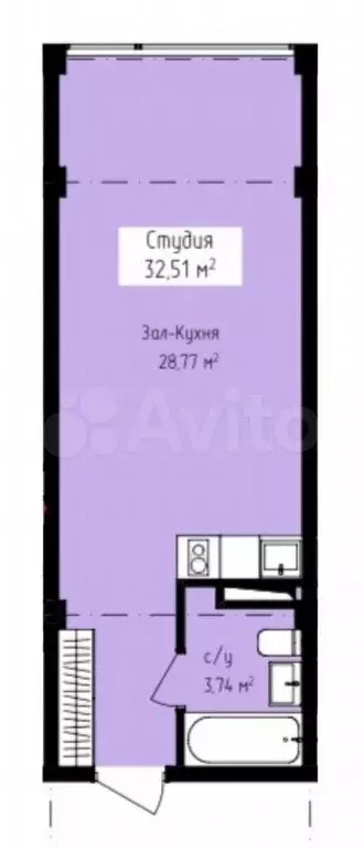 Апартаменты-студия, 32,5 м, 5/8 эт. - Фото 1