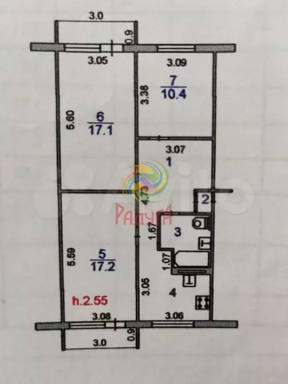 3-к. квартира, 67,4 м, 4/5 эт. - Фото 0