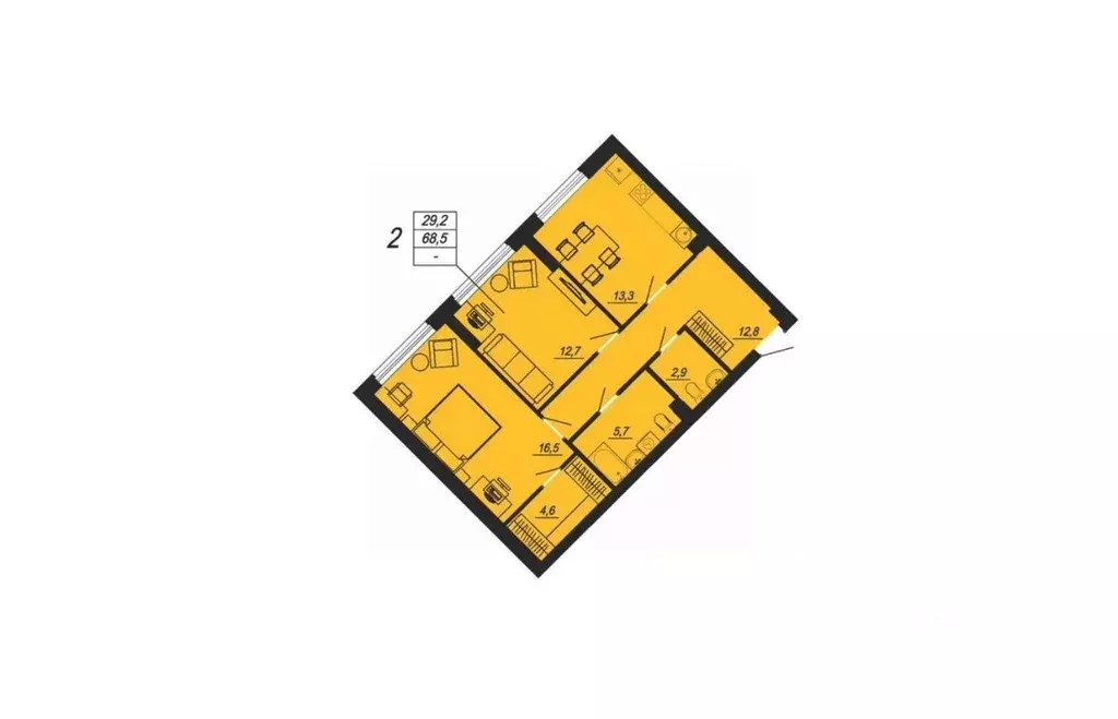 2-к кв. Свердловская область, Екатеринбург ул. Блюхера, 93 (68.5 м) - Фото 0